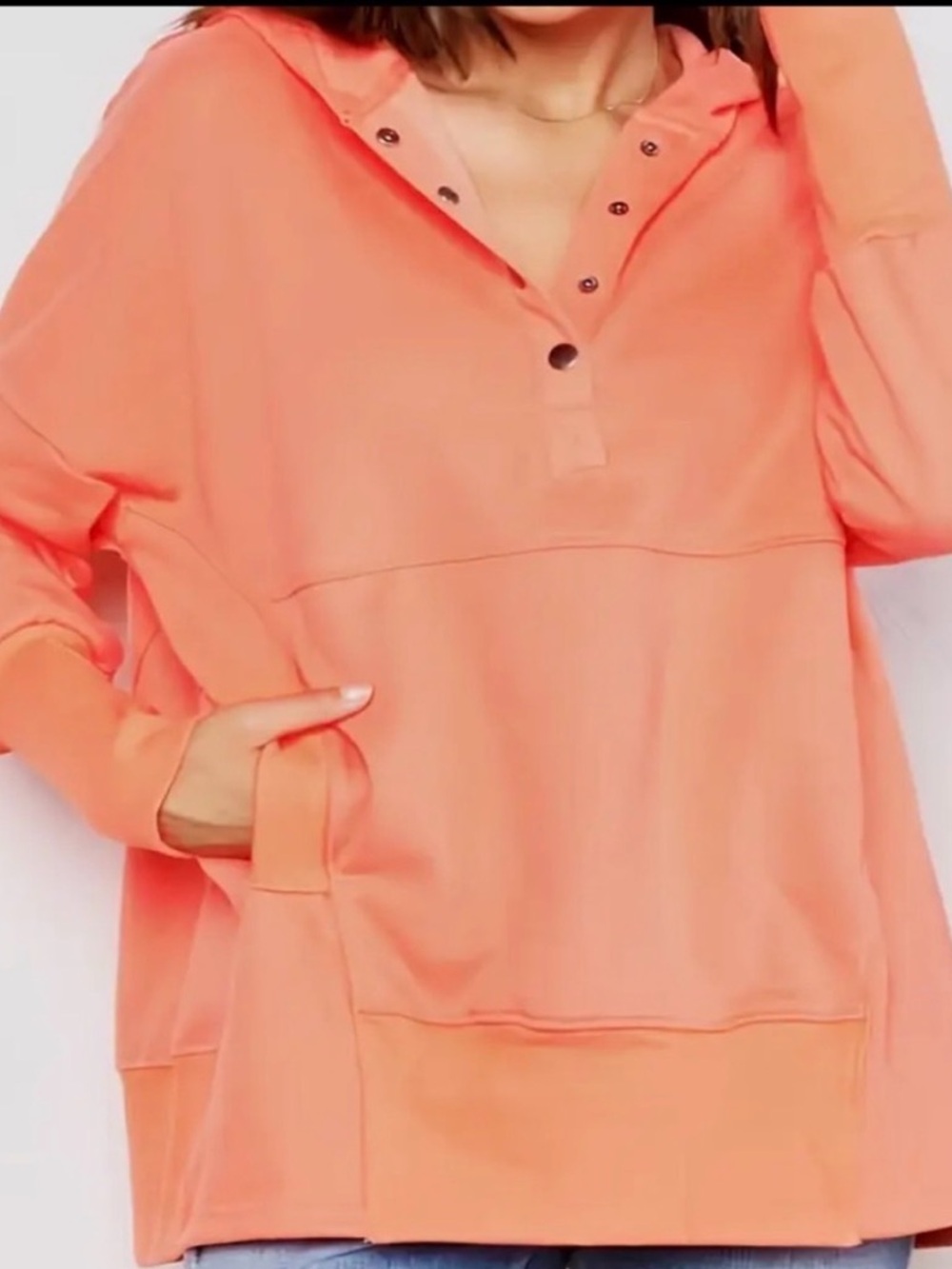 Peach Or Tan Sweat Shirt Snap Top Hoodie